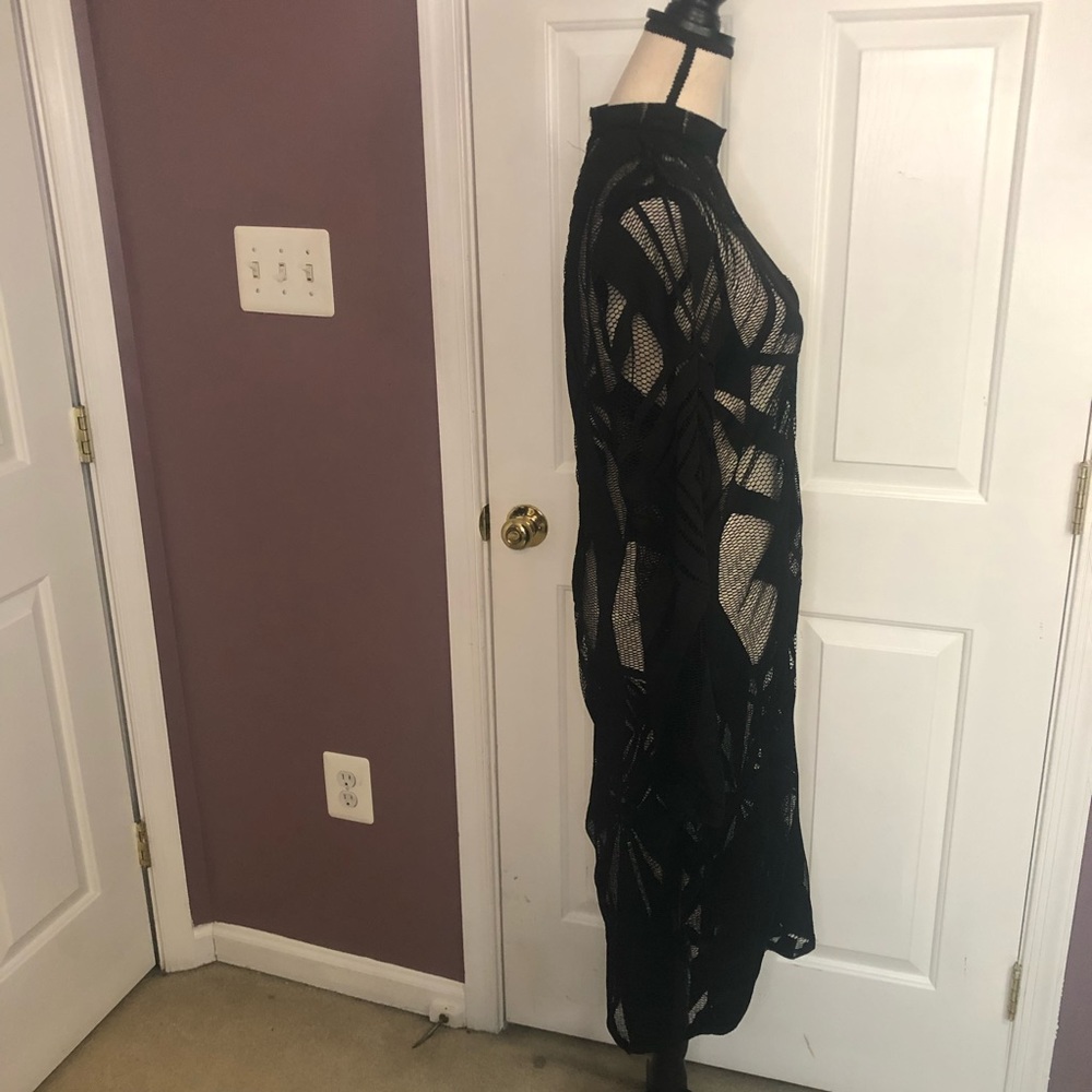 Black, Patterned, Transparent, Long Sleeve Dress. - image 2